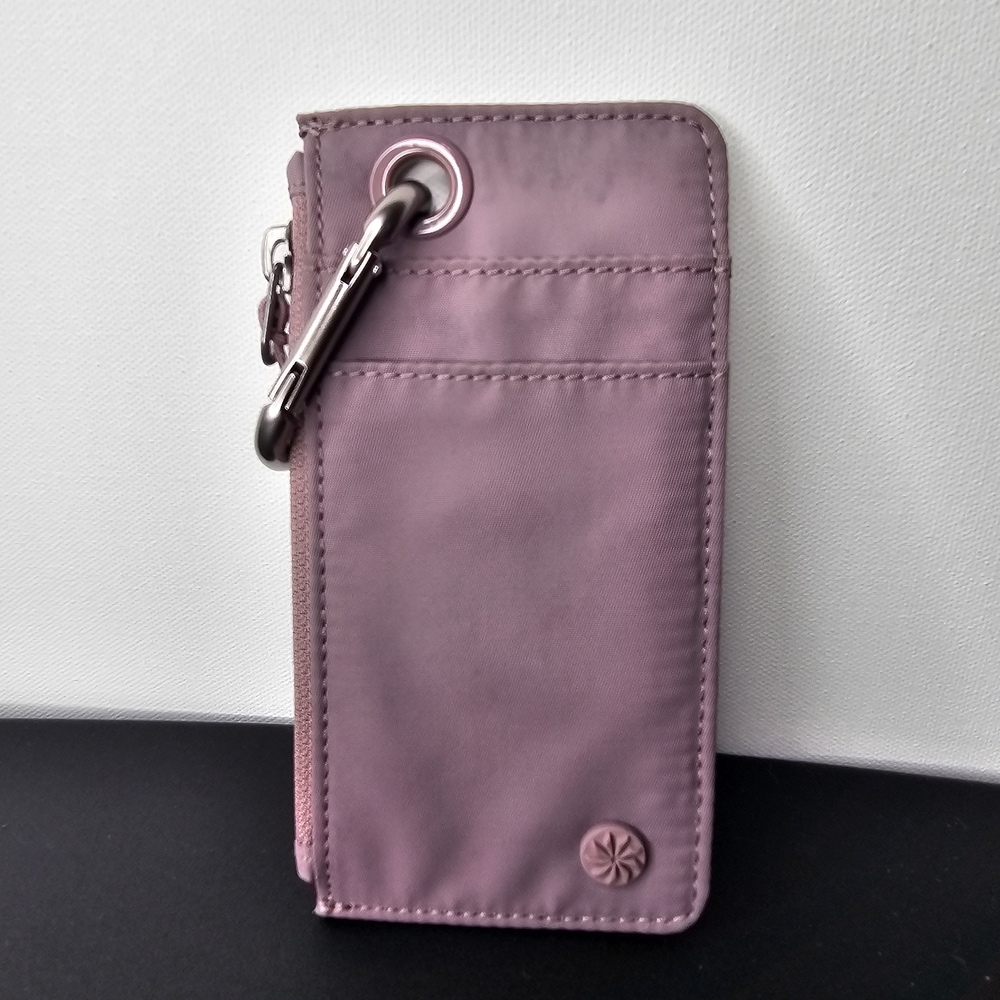 Athleta Mauve Coffee Run Wallet with Carabiner Clip – Small Compact Zip Pouch